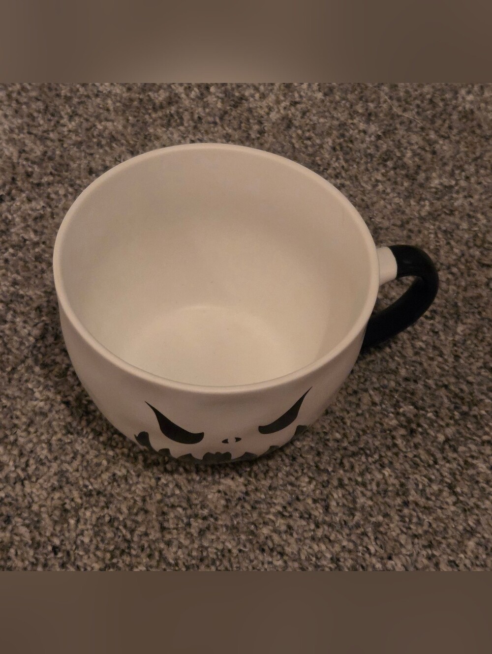 White Ceramic Halloween Mug with Black Scary Face - Picture 2 of 3